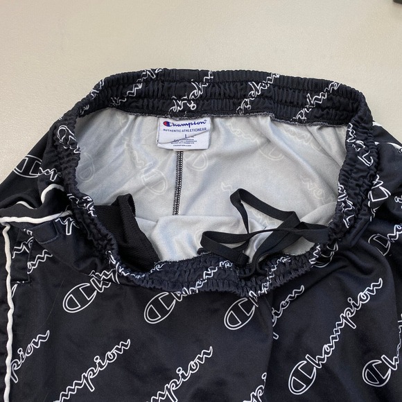 Champion Womens Track Pants Allover Logo Print Size Large Black Pockets Jogger - Picture 4 of 14